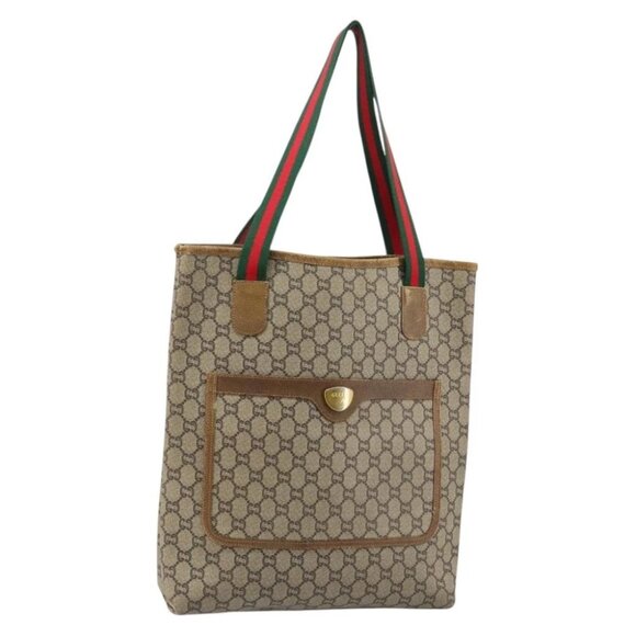 GUCCI GG Plus Supreme Web Sherry Line Tote Bag PVC Beige Gold - Picture 1 of 16